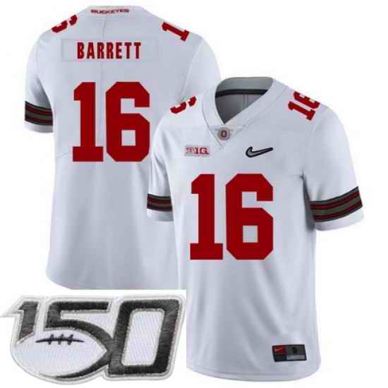 Ohio State Buckeyes 16 J.T. Barrett White Diamond Nike Logo College Football Stitched 150th Anniversary Patch Jersey